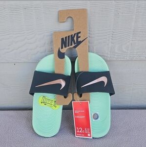 Nike Kawa Slip-On Slides Sandals Toddler Size 12C Black Gold Mint 819352-010